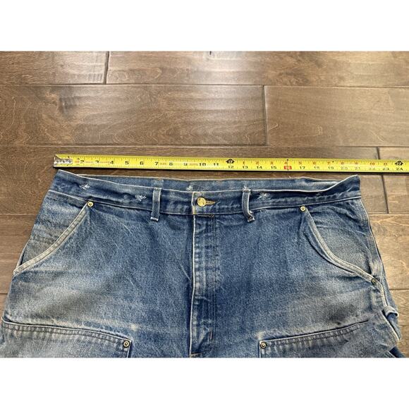 Vintage Carhartt Mens Blue Carpenter Double Knee Denim Jeans Size 42x32 B07 DNM - Picture 9 of 14